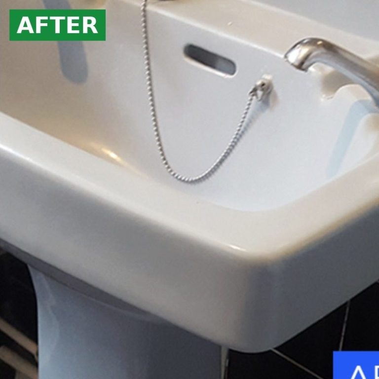 Same basin, fixed (after) Fixed basin: Bathroom basin after crack repair by Repair Hero